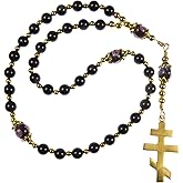 DivinejewelsbyBarb Handmade Orthodox Rosary, 33 Bead Chotki with Black Shell Pearls & Golden Stainless Steel Cross