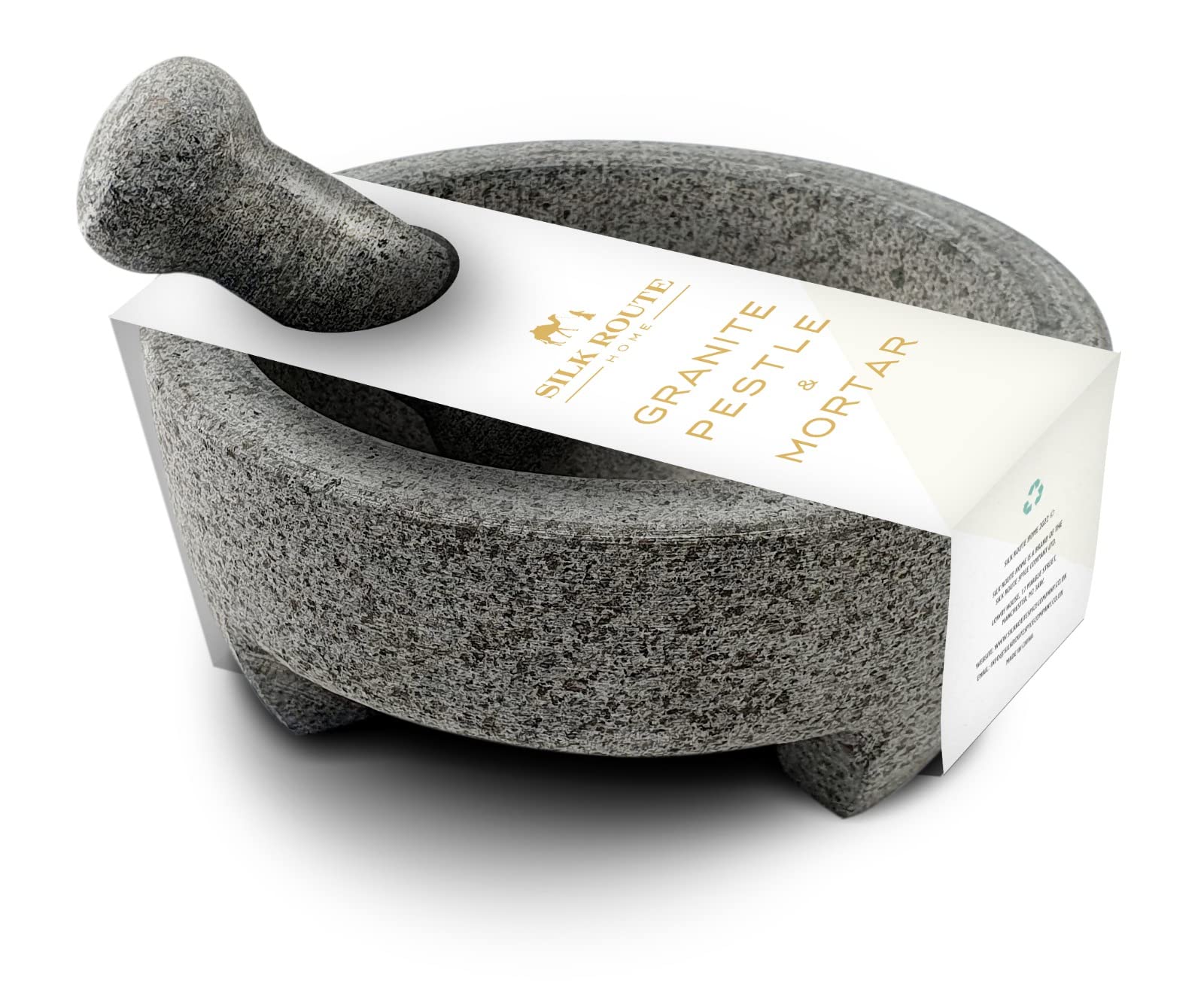 Silk Route Home Granite Pestle & Mortar with Stabilising Feet, Kitchen Tool for Muddling & Grinding Spices, Herbs, Nuts & More