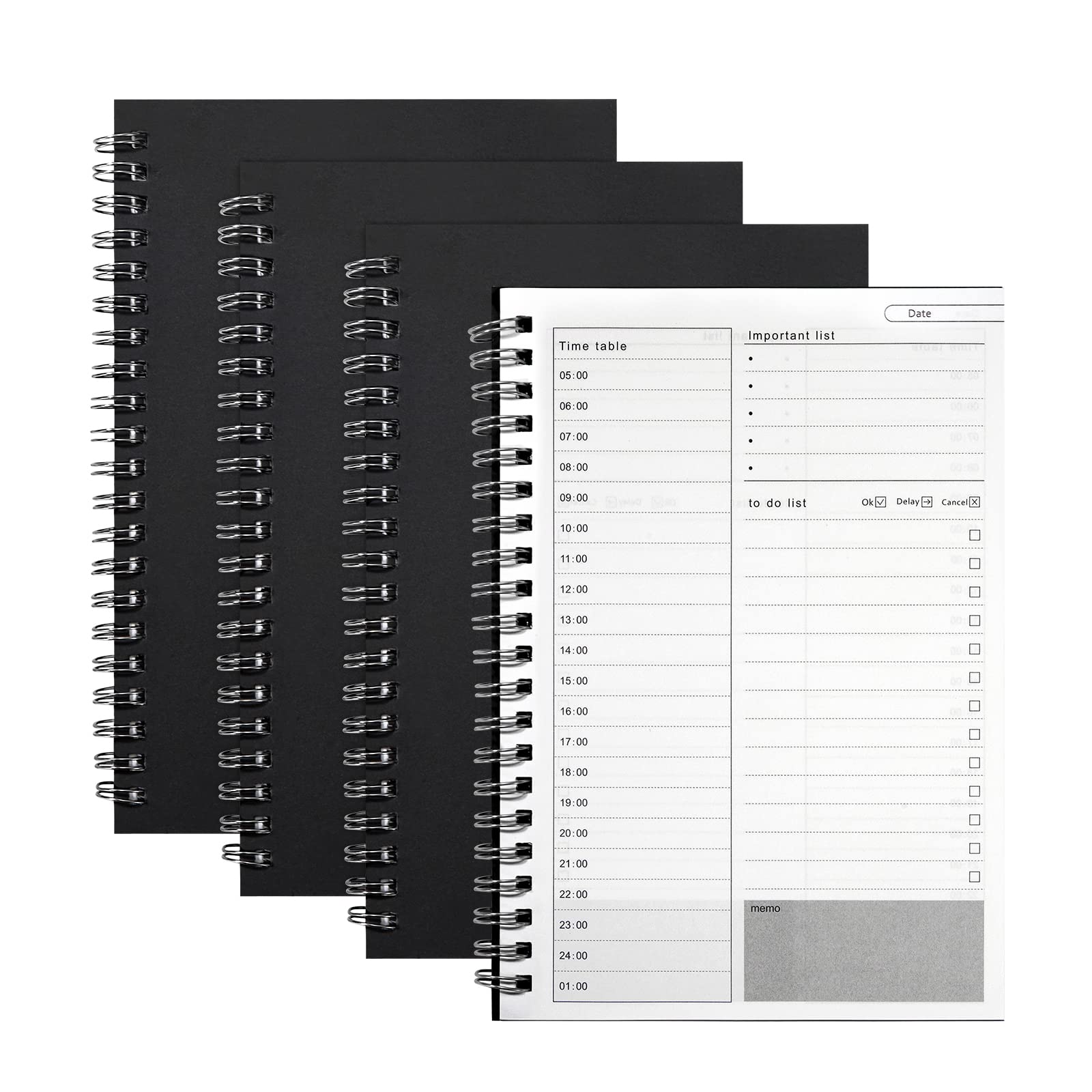 Time Management Manual to Do List Daily Planner Notepad Black Kraft Cover Spiral Plan Notebook 100 Pages/ 50 Sheets 19 x 13cm (4 Pack) Bullet points: