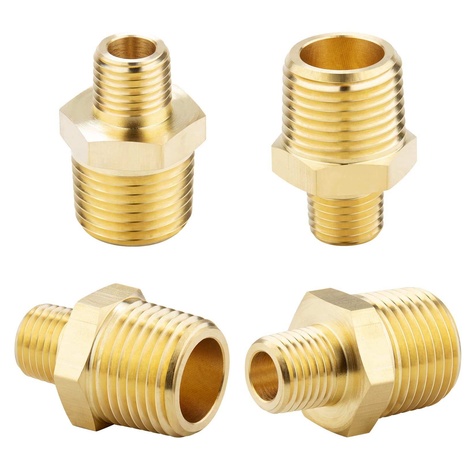 Photo 1 of KOOTANS 1/2 NPT Male x 1/4 NPT Male Solid Brass Nipples, Heavy Brass Pipe Adapter Fittings Hex Reducing Nipples Connectors 4Pieces