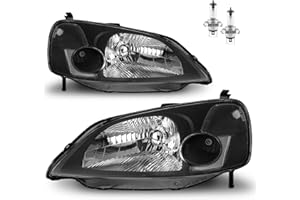 KarSpareHub Headlights Assembly with Bulbs for 2001-2003 Honda Civic 2/4Door Headlamp Replacement Driver & Passenger Side