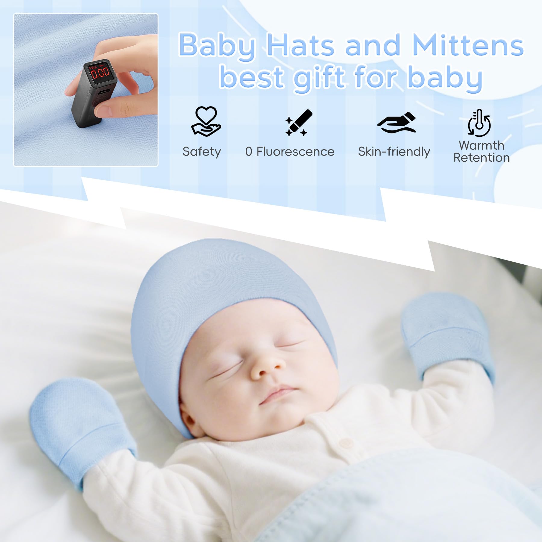 Zando Baby Hats and Mittens Newborn Hospital Hat Essentials Warm Knit Beanie Safety Anti-Scratch for Boys Girls 0-6M