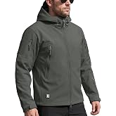 FREE SOLDIER Men's Hooded Waterproof Rain Fleece Lined Softshell Jacket | 10K Waterproof, Windproof, Windbreaker, 9 Pockets, Warm Insulated Coat for Hiking Work Casual Tactical in Fall &amp; Winter