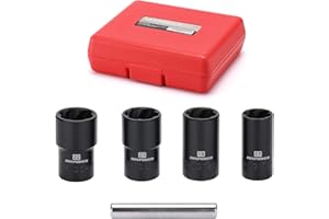 MIXPOWER 5 Pieces 1/2" Drive Nut and Bolt Extractor Set, Lug Nut Remover Extractor Tool, 17 19 21 22mm Sockets & 12mm Center 