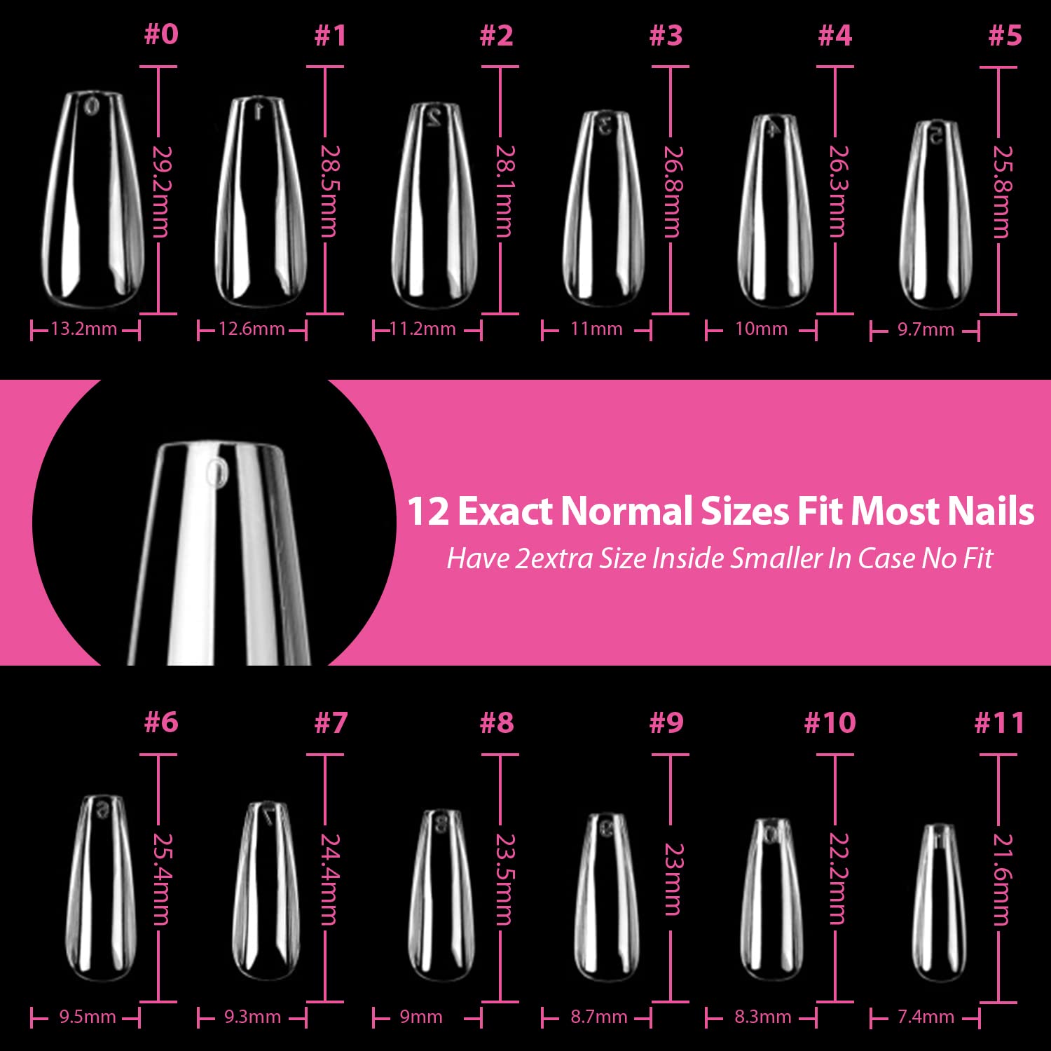 UNA GELLA Long Coffin Nail Tips, 216pcs Clear Long Coffin Gel Nail Tips False Fake Press on Nails Tips Full Cover Acrylic Nails Coffin Shaped For Nail Extension DIY Salon Soft Gel Tips 12 Sizes - Image 7