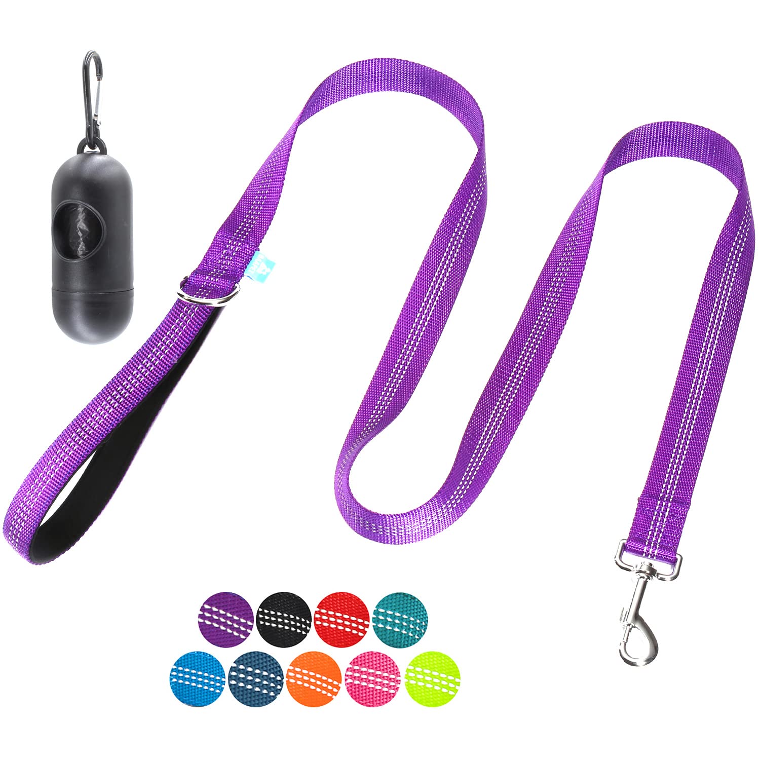 BAAPET 5 Feet Nylon Dog Leash with Triple Reflective Threads and Comfortable Padded Handle for Walking, Training Lead Small Puppy, Medium and Large Dogs (3/4'' x 5 FT, Purple)