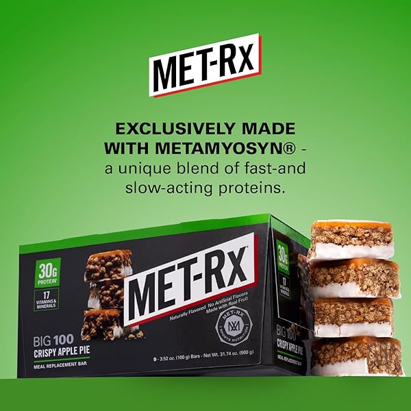 MET-RX BIG 100 COLOSSAL PROTEIN BARS, CRISPY APPLE PIE MEAL REPLACEMENT BARS, 9 COUNT