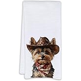 Cabana Bro Yorkshire Terrier Gifts Kitchen Towels, Yorkie Gifts for Women Decorative Hand Towels for Bathroom, Funny Western Cowboy Yorkshire Terrier Dish Tea Towels for Kitchen, 16x24 Inch