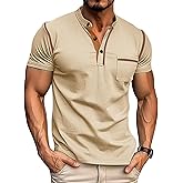 Rela Bota Men’s Henley Shirts Short Sleeve Casual Basic T-Shirts Fashion Classic Lightweight Button Tee Tops
