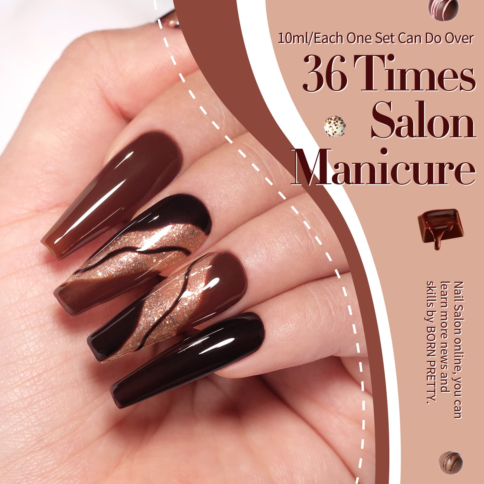 Born Pretty Fall Winter Gel Nail Polish Burgundy Wine Red Caramel Brown Coffee Autumn Gel Polish Set Gel Nail Kit Christmas Gift Nail Art Manicure Collection 6PCS 7ML - Image 4