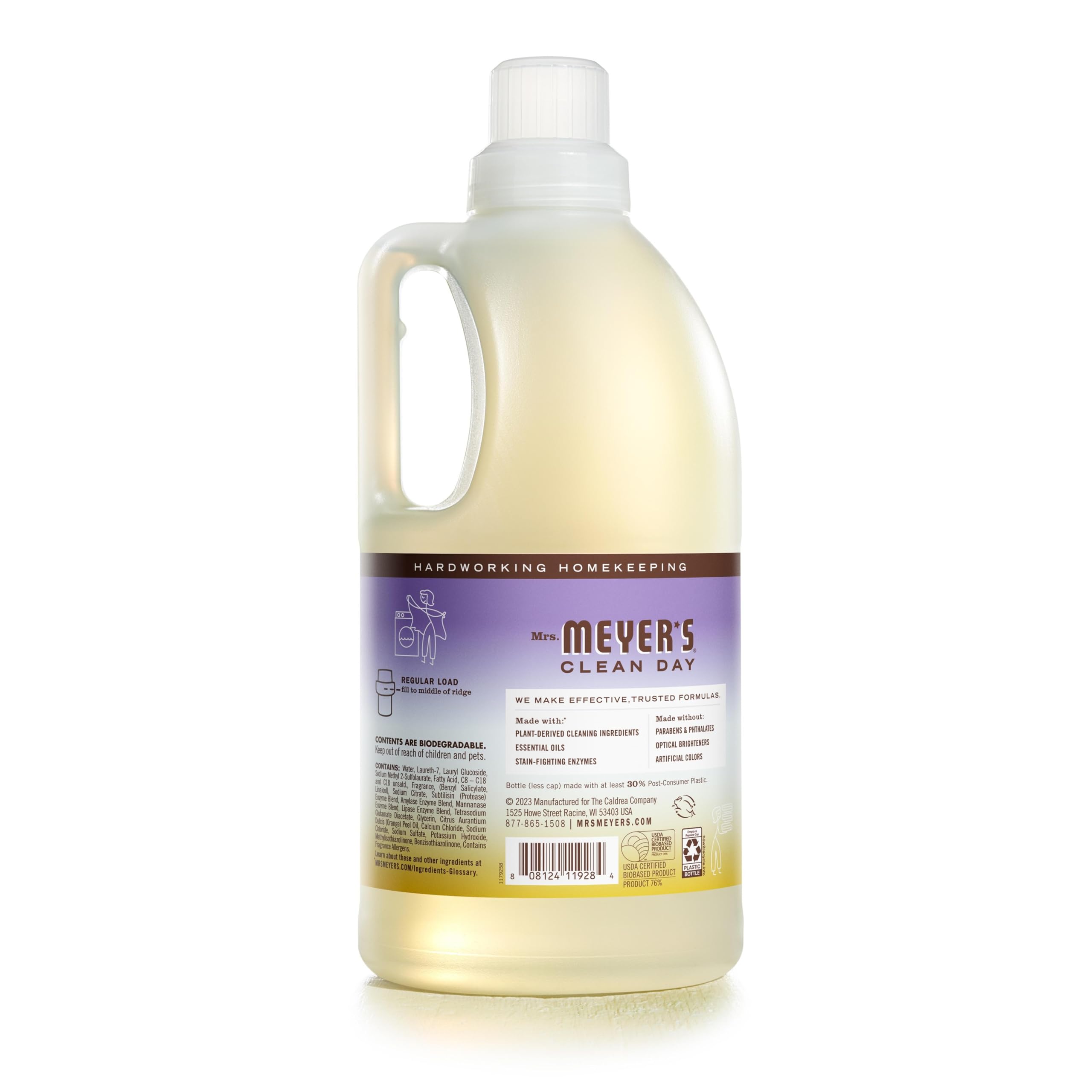 MRS. MEYER'S CLEAN DAY Liquid Laundry Detergent, Biodegradable Formula Infused with Essential Oils, Compassion Flower, 64 oz (64 Loads)