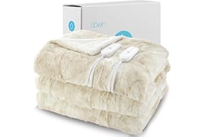 Dowin Heated Blanket Queen Size Faux Fur, Sherpa Electric Blanket with 5 Fast Heating Levels &10 Hrs Auto Off, Tie Dye Dual Control Heating Blanket, ETL&FCC Certification (Cream 84 x90)
