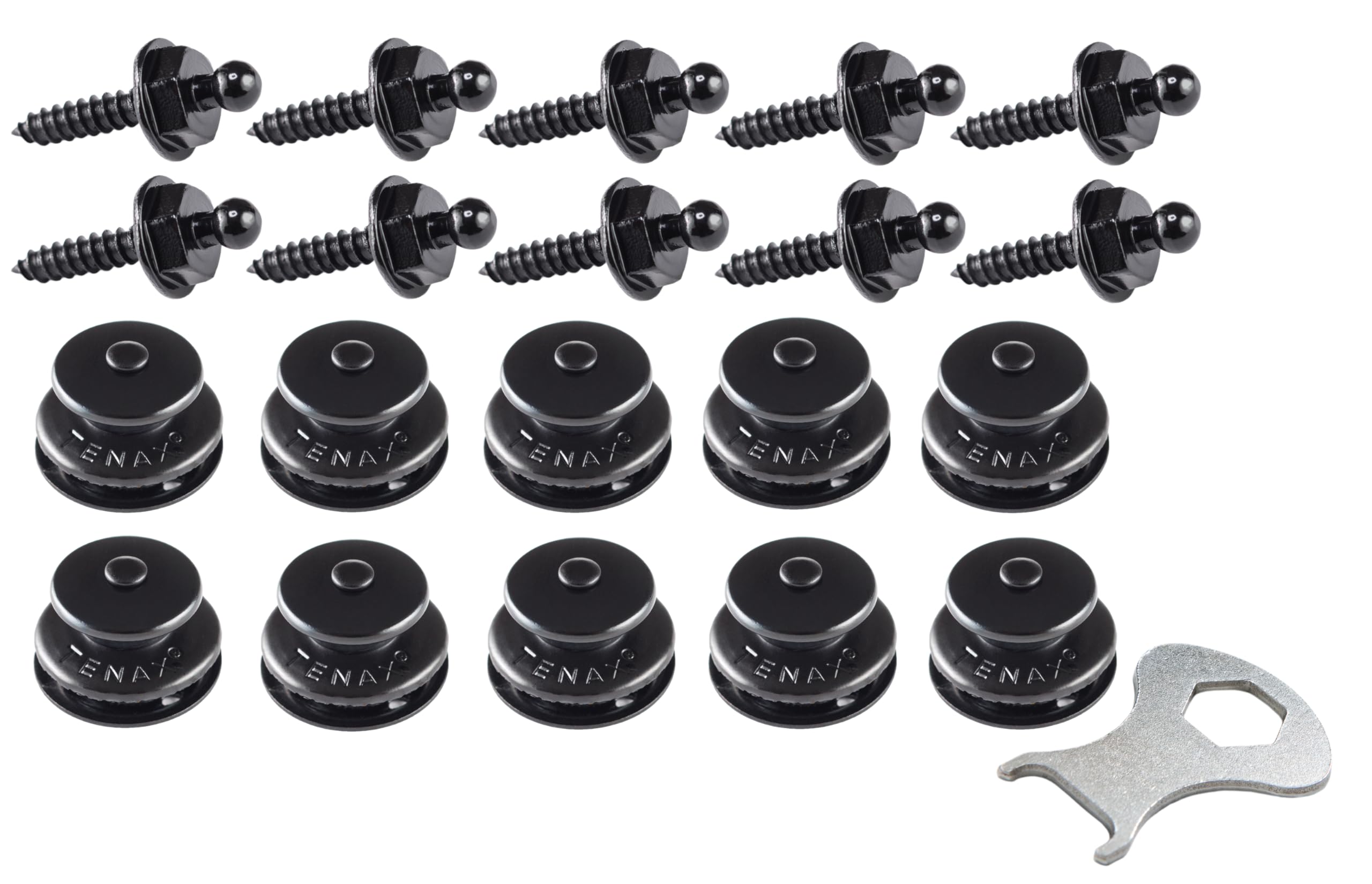 Tenax Buttons Black 10 Tops + 10 Lower Parts Tapping Screws 4.2 x 16 mm + 1 Tenax Key