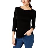 Charter Club Damask Petite Pima Cotton Button-Shoulder Top Deep Black PP