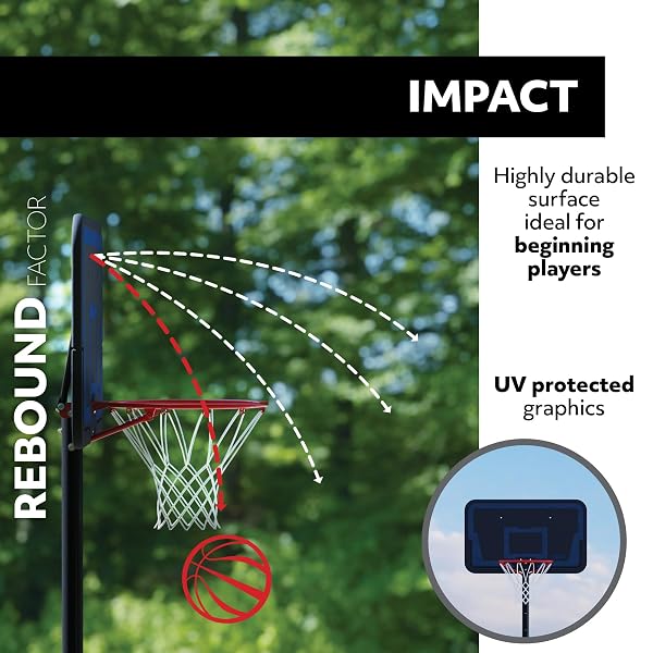 LIFETIME HEIGHT ADJUSTABLE PORTABLE BASKETBALL HOOP, 44 INCH IMPACT BACKBOARD, BLACK