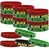 CupaPlay 24 PCS Happy Black History Month Party Favors Rubber Wristbands - Freedom Day Patriotic Party Supplies Goodie Bag Stuffers Fillers Silicone Wristband