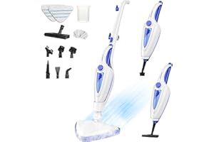 ASPIRON 12-in-1 Steam Mop, Fast 15-Sec Heat-Up, 1500W Detachable Handheld Steam Cleaner with 2 Dirt Grip Pads, Removes 99.99% Stubborn Stains for Hardwood Floors, Clothes, Windows, Tiles, Furniture, Navy