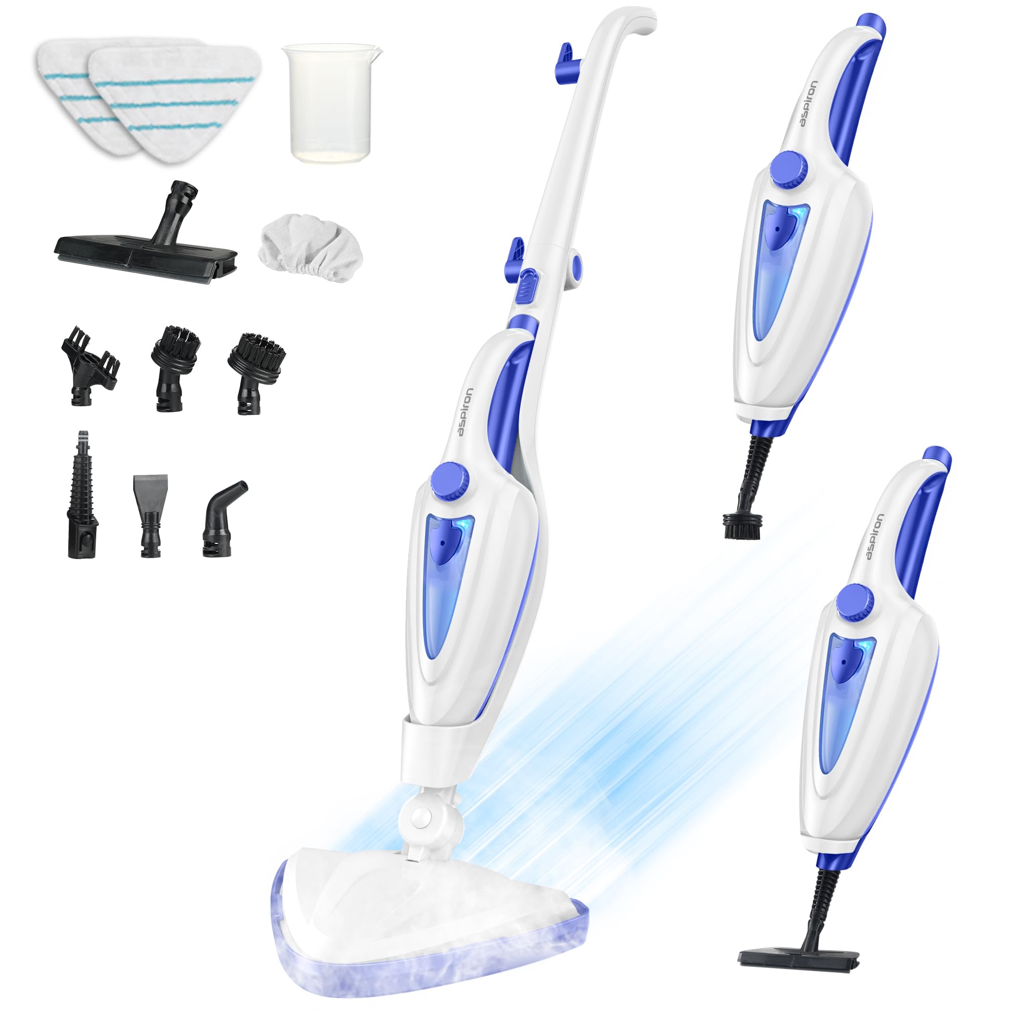 Photo 1 of 12-in-1 Steam Mop, Fast 15-Sec Heat-Up, 1500W Detachable Handheld Steam Cleaner with 2 Dirt Grip Pads, Removes 99.99% Stubborn Stains for Hardwood Floors, Clothes, Windows, Tiles, Furniture, Navy