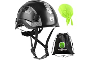 GREEN DEVIL Safety Helmet Hard Hat with Chin Strap Vented Lightweight Adjustable Hardhat for Men Women with Hi-Viz Design Ideal for Tree Climbing Work at Height