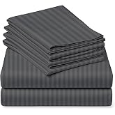 Mattress-Homes Extra Deep Pocket 6 Piece King Sheet Set, Hotel Luxury Collection, 100% Egyptian Cotton, 21" Deep Fitted Sheet, Soft, Cool &amp; Breathable Bedding with 4 Pillowcases in Dark Grey Stripe