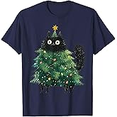 Cute Black Cat in Christmas Tree Cat Lover Holiday Pajama T-Shirt