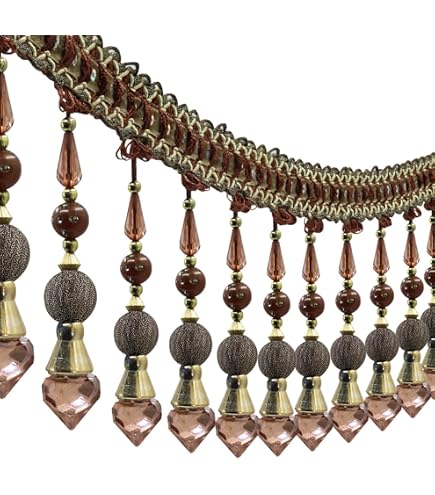 4 Crystal Beaded Tassel Fringe Trim TF-46/7-33 Brown & Cranberry (Sold By The Yard