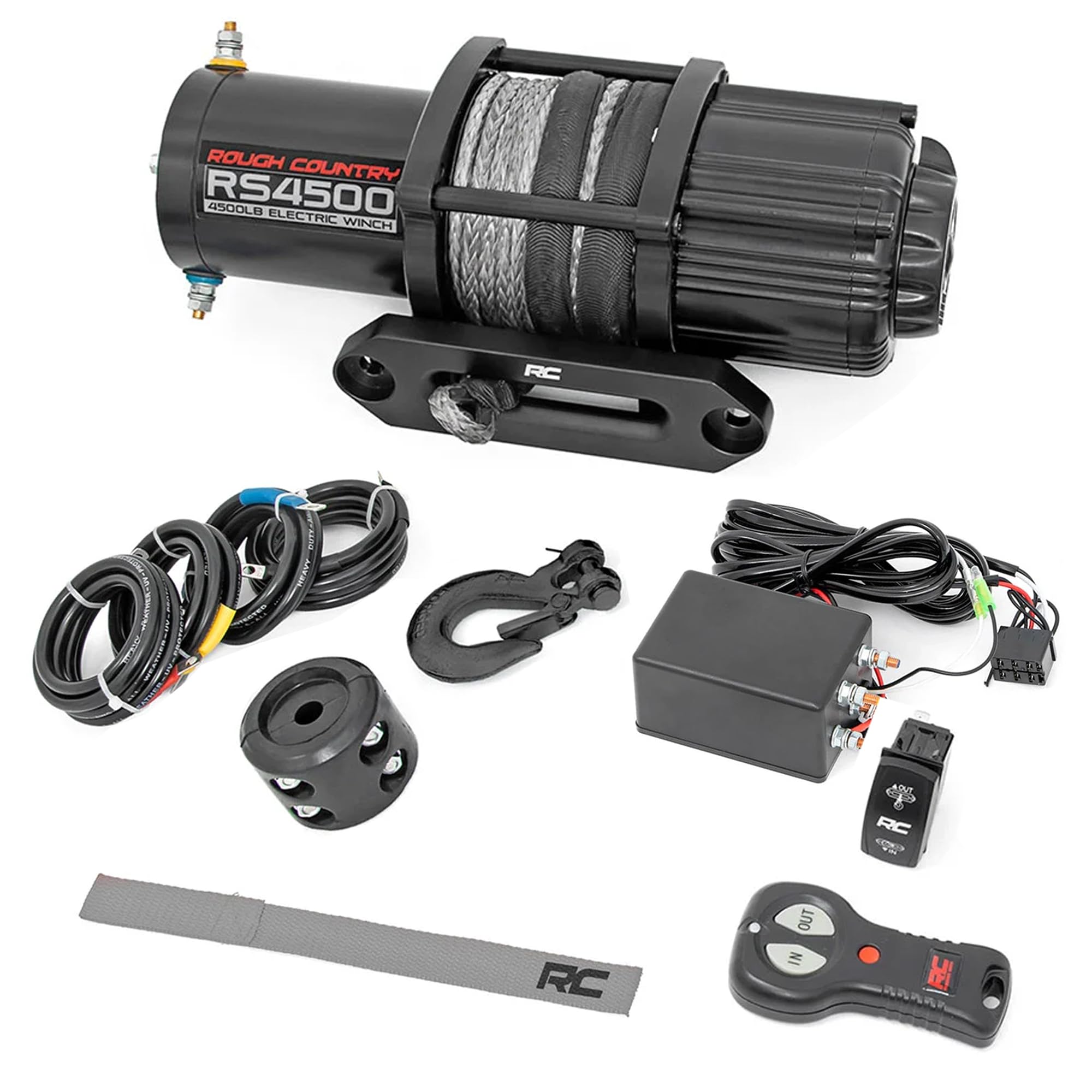 Photo 1 of Rough Country 4,500 LB UTV/ATV Winch - ProSeries 1.4HP Electric Winch with 50 Ft Synthetic Rope, Remote, Waterproof 12V Off-Road Recovery System