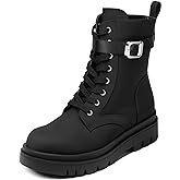 DREAM PAIRS Women's Combat Platform Boots | Lace Up Lug Sole Buckle Ankle Booties Shoes