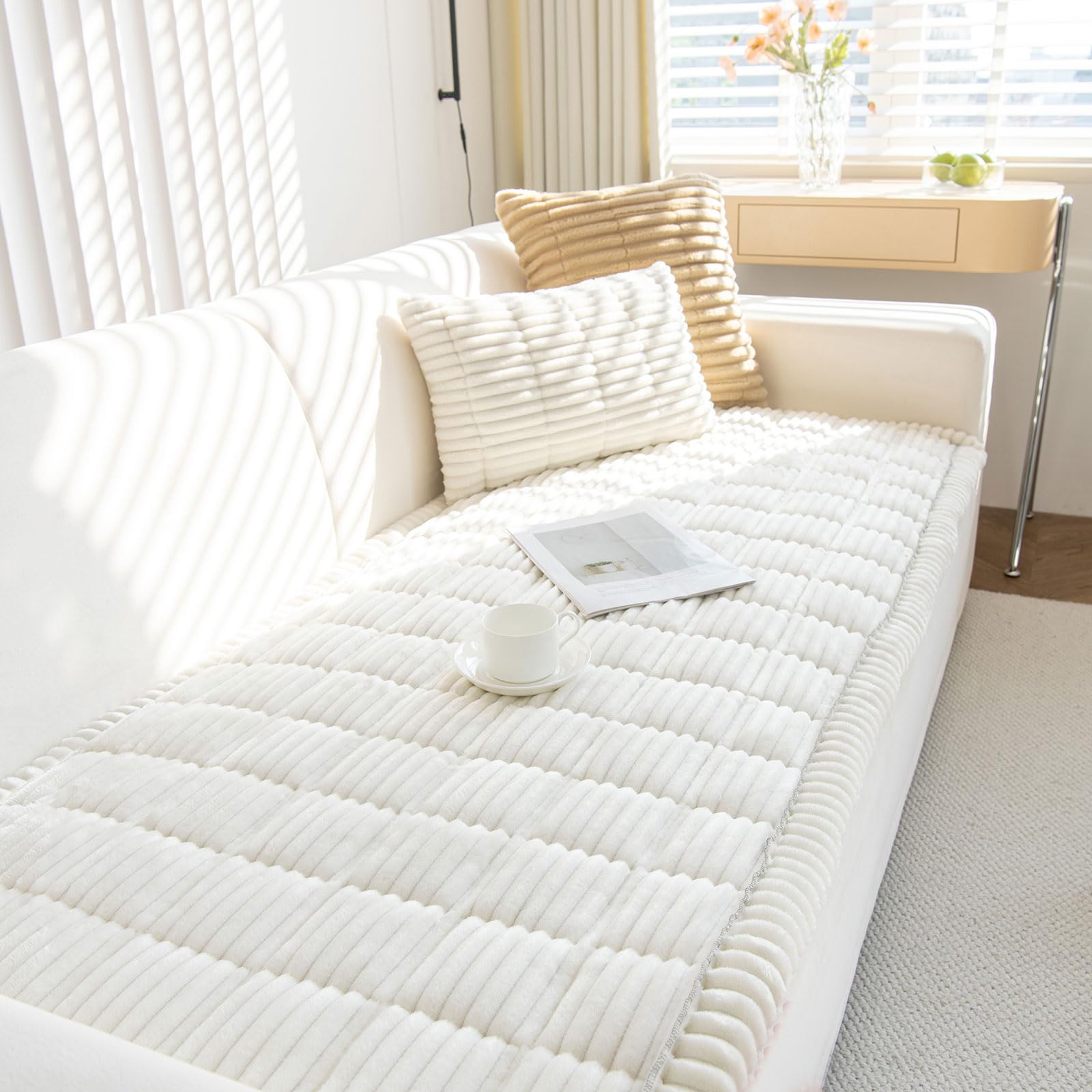 ShowyLive Sofa Covers 1 2 3 4 Seater Non Slip Sofa Slipcovers Super Soft & Thick Corduroy Sofa Cushion Covers Sofa Protectors from Pets/Kids/Dogs(White, 28 * 71 inch/70 * 180CM)