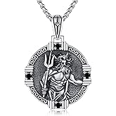 CRWENG Poseidon Necklace for Men 925 Sterling Silver Poseidon Trident Pendant Necklace Amulet Medal Pendant Trident Protection Jewelry Gifts for Men Women