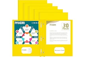 Two Pocket Folders, PANDRI 30 Pack Two Pocket Folders with Prongs, 3 Prong Folders Designed for Office and Classroom, Letter Size Yellow