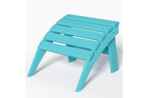 Nevilywood HDPE Folding Ottoman - Adirondack Chair Footrest – Weather Resistant, Wood-Grain, Low-Maintenance-, Garden Patio Porch – Aruba Blue