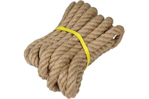 DERZINET Natural Jute Rope - 1 Inch × 25 Feet - Thick Hemp Twisted Manila Rope for Hammock, Deck, Nautical, Railings, Decorating