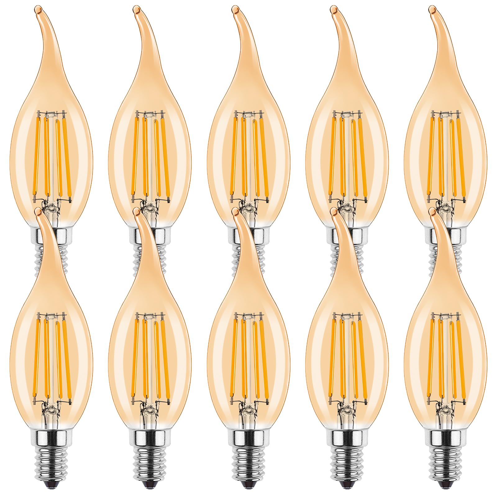 ProCrus E14 LED Candle Light Bulb,4W LED Light Bulbs for Chandelier,C35 Small Edison Screw Candelabra SES LED Bulb,2700K Warm White,Equivalent 35 Watt,350LM,Not Dimmable,Amber,Pack of 10
