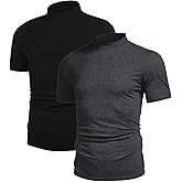 Poriff Men's Casual Mock Turtleneck Pullover Tops Short Sleeve Slim Fit T-Shirts Basic Solid Color Tees