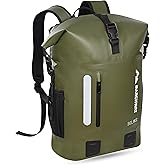 MARCHWAY Roll Top Waterproof Backpack, Floating Dry Bag 20L/30L/45L with Ergonomic Rectangular Base, Cushioned Back, Hip Strap for Hiking Camping Kayaking Travel (Army Green, 20L)