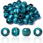 50 Pieces 3/4 Inch Blue Wooden Macrame Beads - Large Hole, 10mm, for Macrame Crafts, Garlands & Home Decor