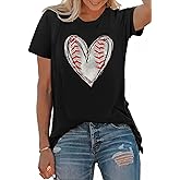 PECHAR Baseball Shirts Women Baseball Mom Shirt Tee Baseball Heart Graphic Tee Game Day Gifts Funny Short Sleeve Top