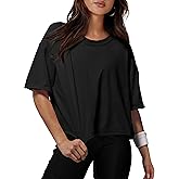 XIEERDUO Cotton Tshirts for Women Drop Shoulder Round Neck Oversized Crop Tops Workout Tops Tees