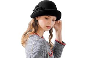 RZTA Women's Vintage 100% Wool Felt Cloche Bucket Bowler Hat Winter Vintage Bow Fedoras Church Derby Fascinator Hat