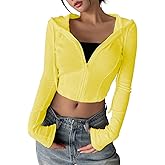 GORGLITTER Women's Cropped Zip Up Hoodie Lightweight Long Sleeve Rib Knit Slim Crop Jacket Fall Trendy 2025