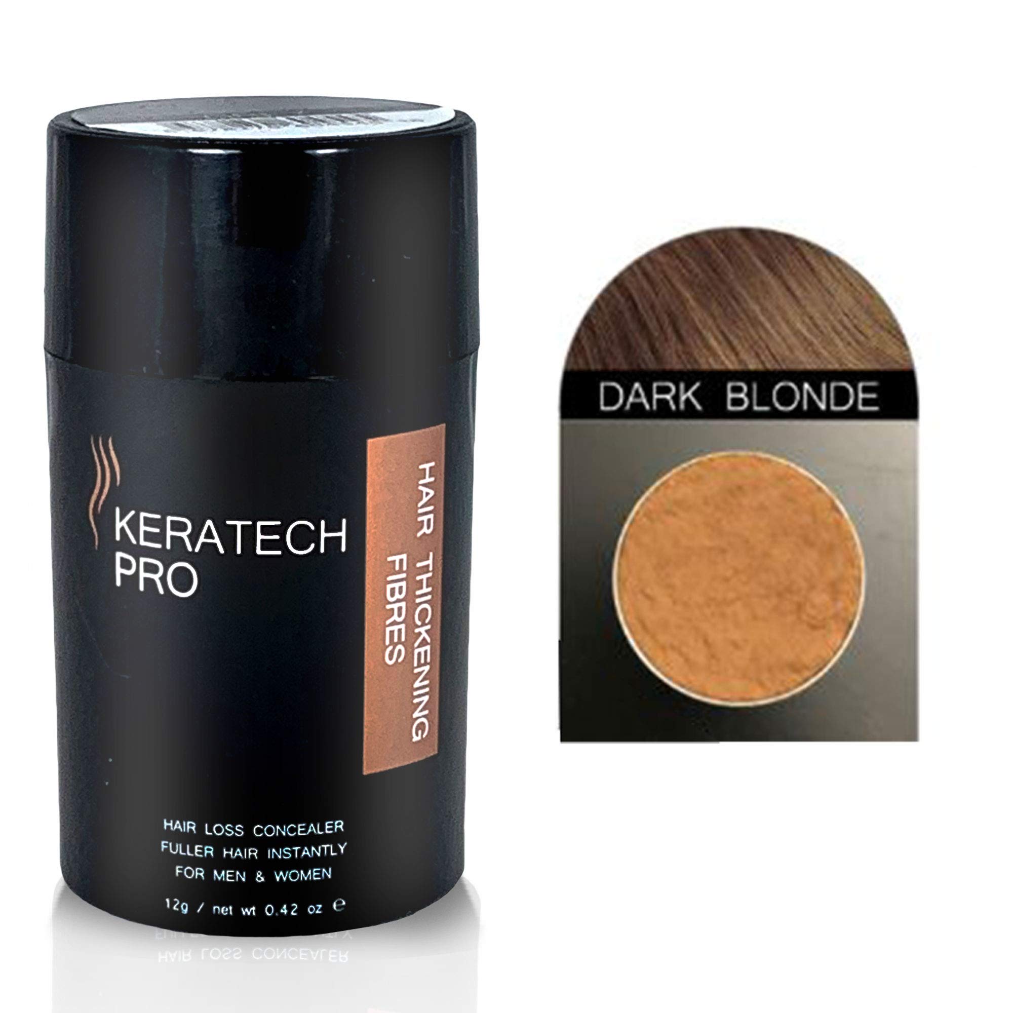 Hair Thickening Fibres by Keratech Pro 12ml | Instantly Fuller and Thicker hair | Advanced 100% Natural Keratin formula | (Dark Blonde)