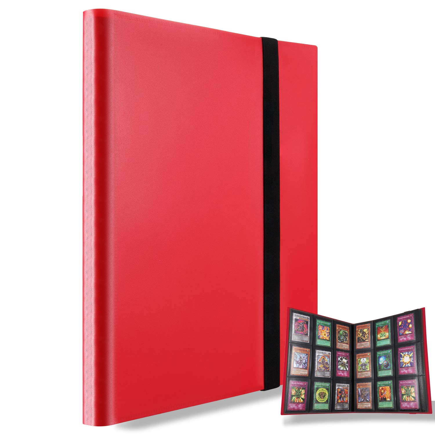 MUROAD 360 Pockets Trading Card Binder Album, Side Loading PP Pockets, Standard Size Cards Protector, compatible with Yugioh Pokemon Card Holder (Red)