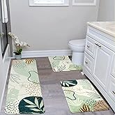 Uphome Bathroom Mat Rug Set, Cute Green Plant Toilet Rugs U Shaped, Abstract Non Slip Washable Bathroom Floor Mats Sets, Soft Velvet Bath Carpet, Aesthetic Boho Toilet Mats for Tub Sink