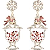 Madison Tyler Christmas Earrings for Women | Xmas Red Christmas Tree Italian Martini Skirt Gloves Santa Claus Elk Candy NOEL Gingerbread Man Candy Jar Bow Earrings Holiday Jewelry