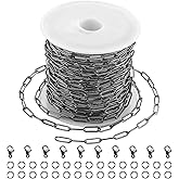SMYHTGLIF 16.4 Feet Embossed Paperclip Chain Bulk Black Chain for Jewelry Making Soldered Hademade Jewelry Making Chains Jewelry Findings