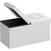 SONGMICS MAZIE Collection - 30 Inches Storage Ottoman Bench with Flipping Lid, Storage Chest Footstool, Load 660 lb, for Entryway, Living Room, Bedroom, Synthetic Leather, White ULSF45WT