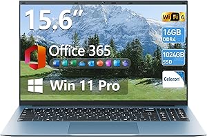SGIN 15.6 Inch Laptops Computer with Office 365, Win 11 Laptop, 16GB RAM 1024GB SSD Ordinateur Portable, Celeron N5100 Quad-C