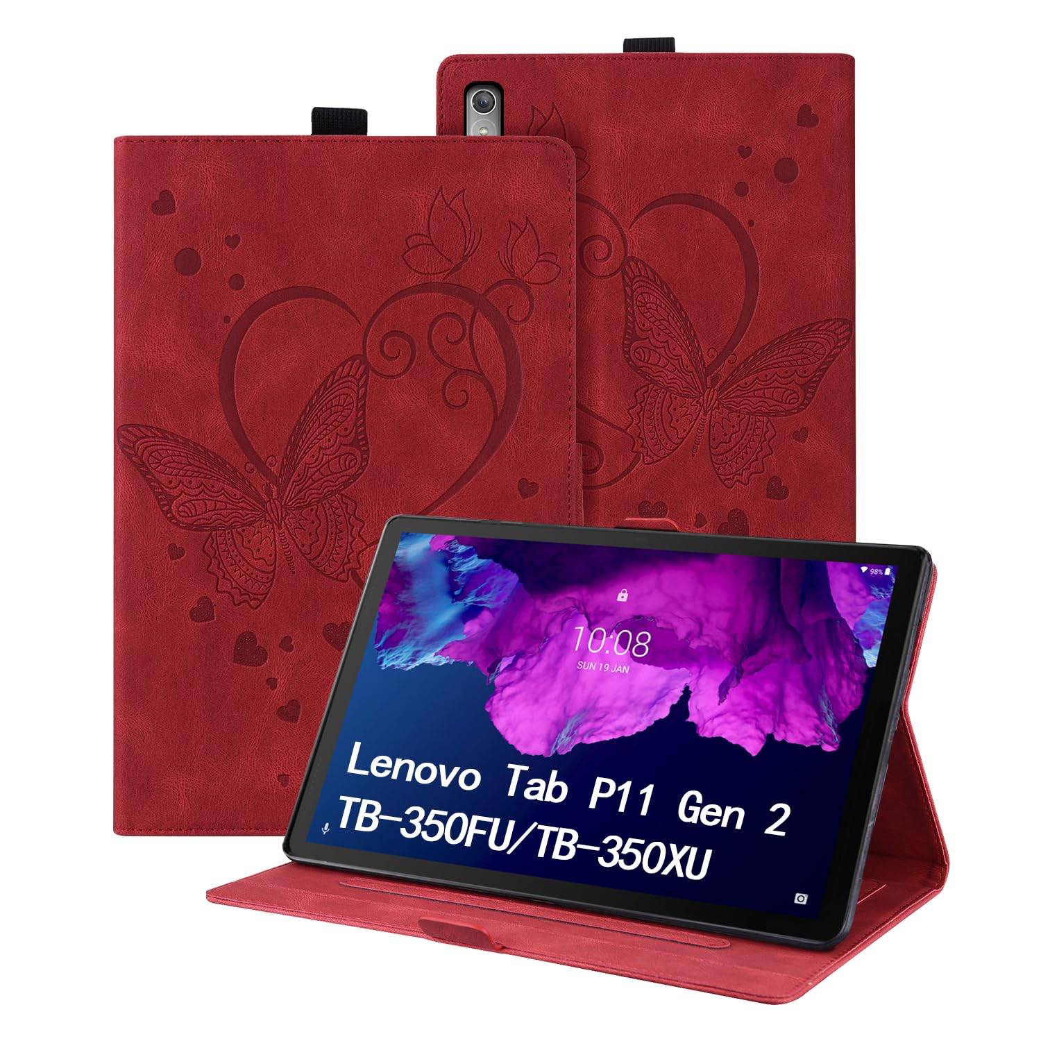 Auslbin Case for Lenovo Tab P11 (2nd Gen) 11.5 Inch TB-350FU/TB-350XU 2022 PU Leather Car Case with Stand Protective Case for Lenovo Tab P11 (2nd Gen) 11.5 Inches, Red