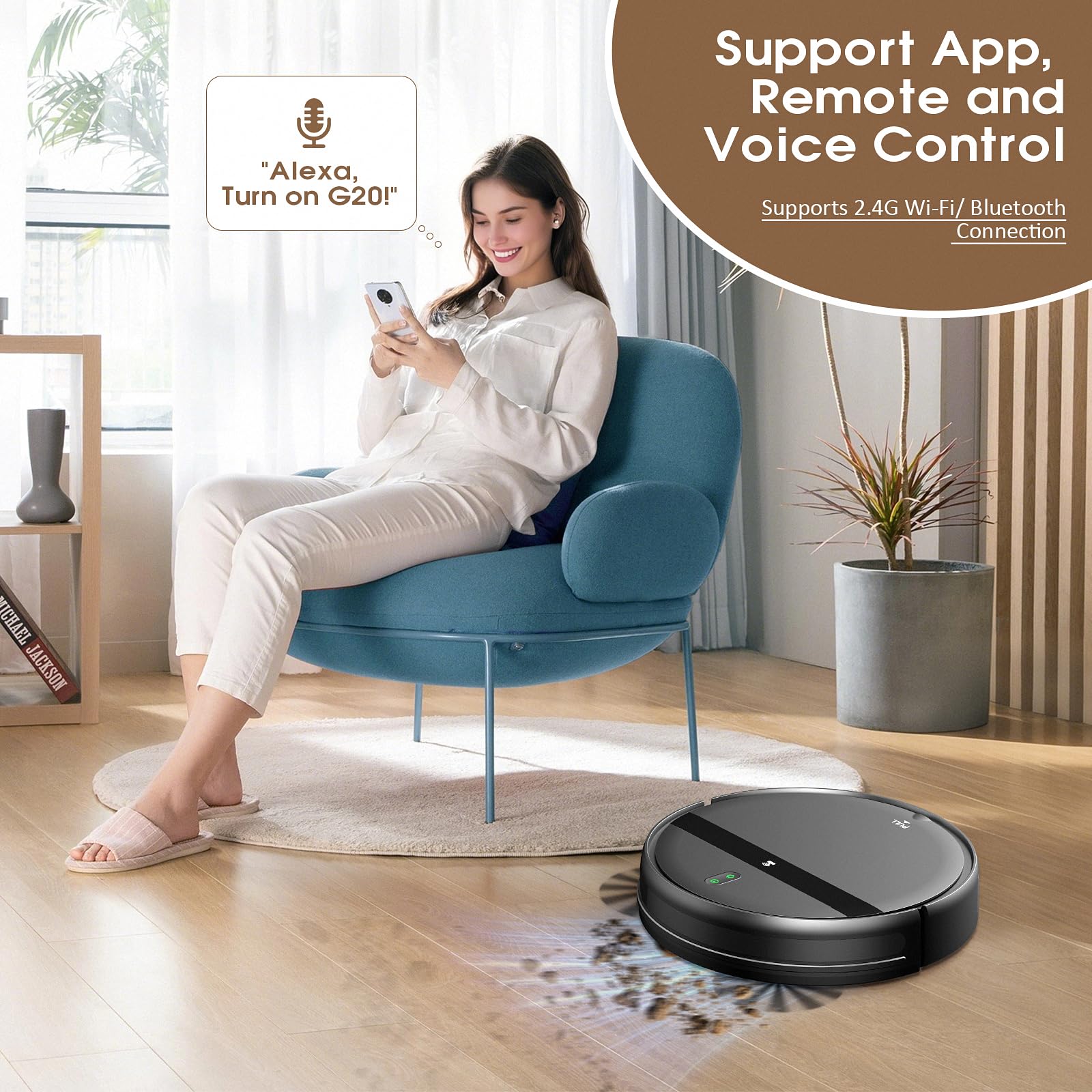 Robot Vacuum and Mop Combo,Powerful Suction, Wi-Fi/App/Remote,2 in 1 Mopping Robot Vacuum Cleaner,Dustbin and Watertank, Self-Charging,Ideal for Pet Hair,Hard Floors and Low Pile Carpet,Dark Gray - Image 3